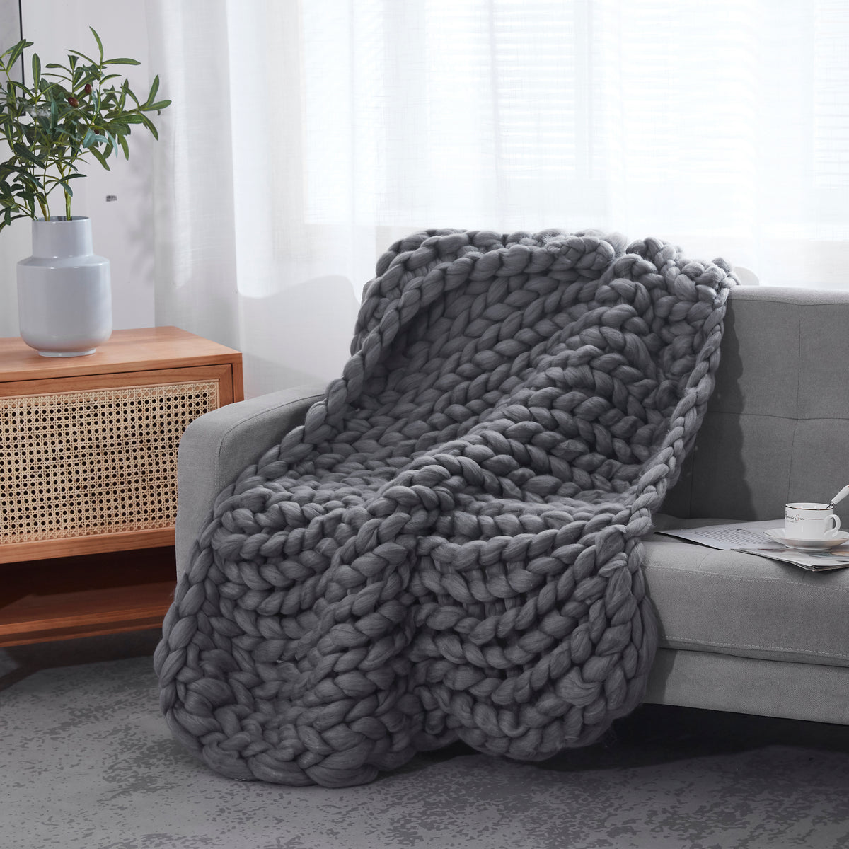 Light grey discount chunky knit throw