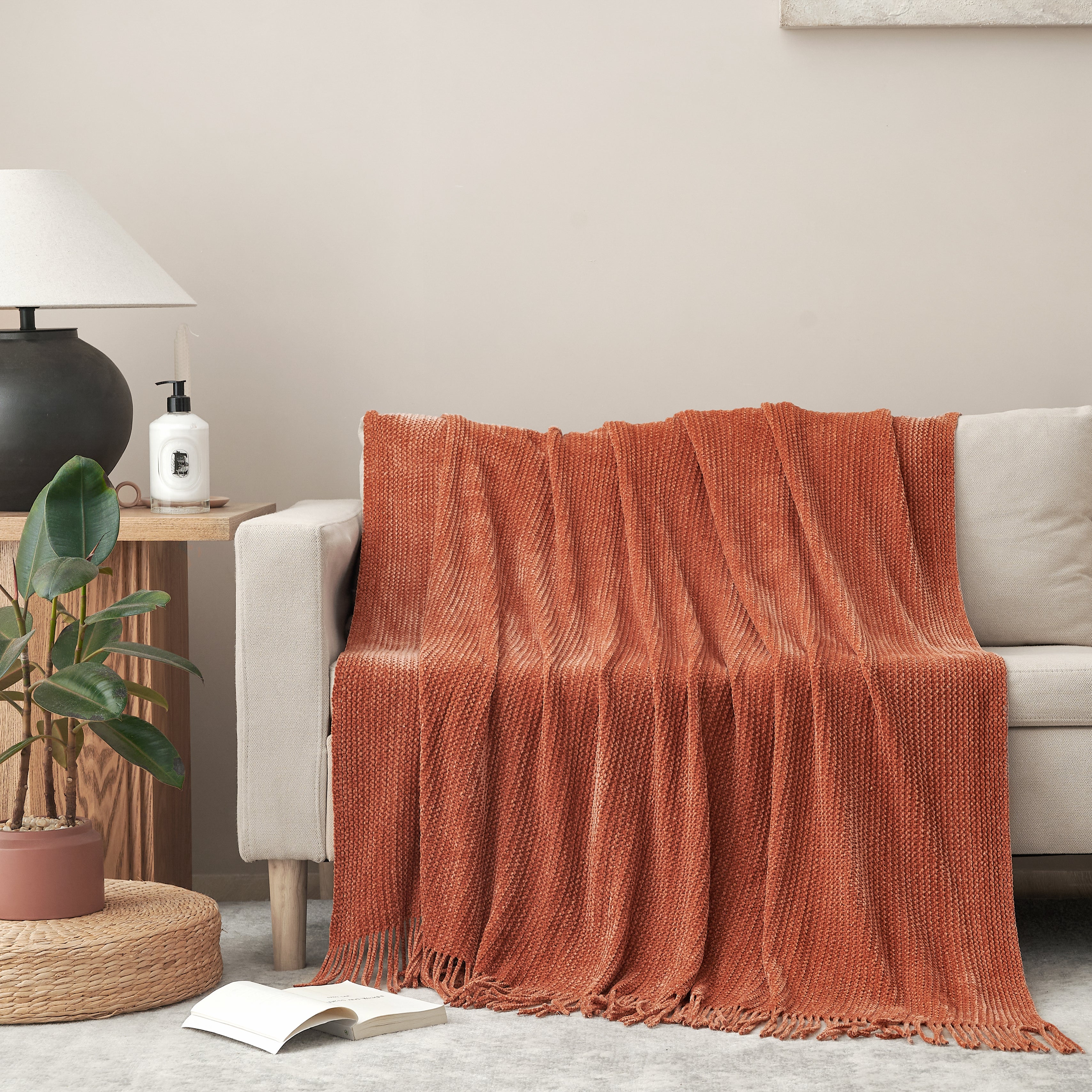 Ultra Soft and Cozy Chenille Throw Blanket with Fringes, 50 x 60 inches