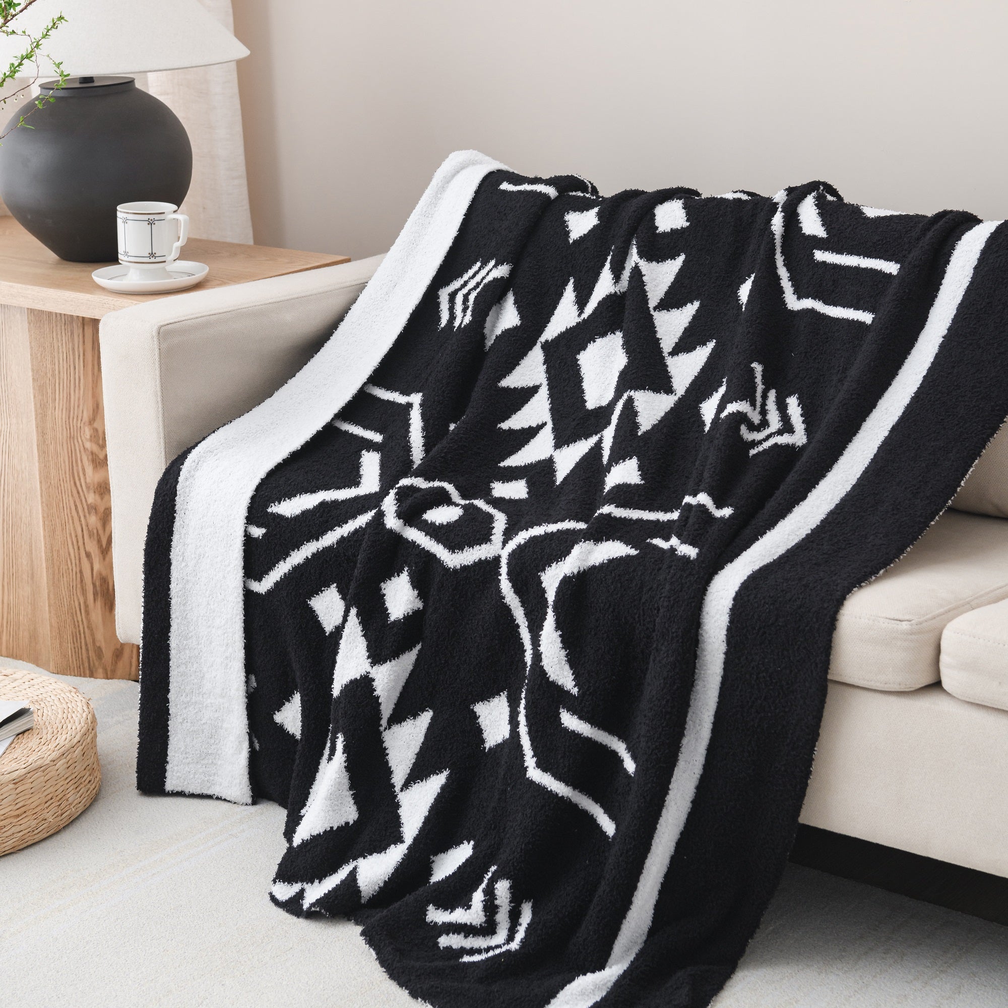 Jacquard Knit Throw Throw Blanket 50 x 60 inches Black