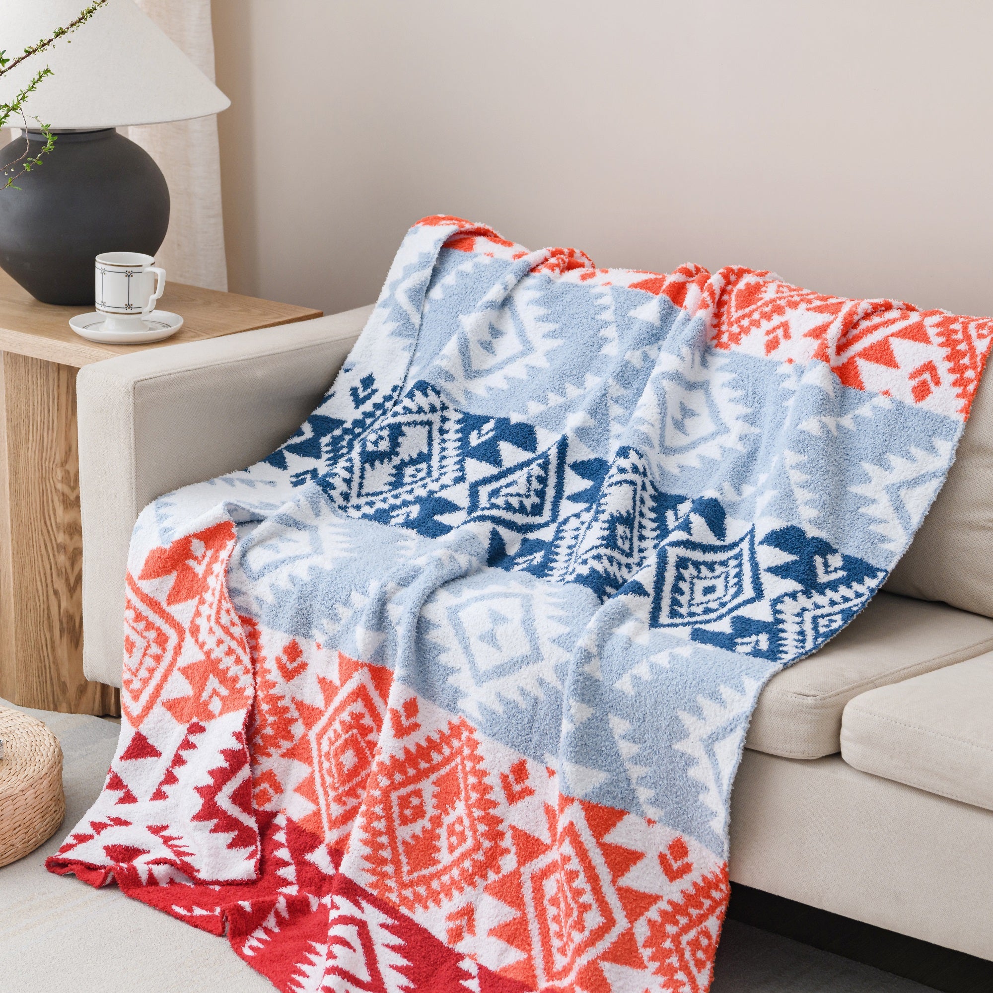 Jacquard Knit Throw Throw Blanket 50 x 60 inches Red Aztec