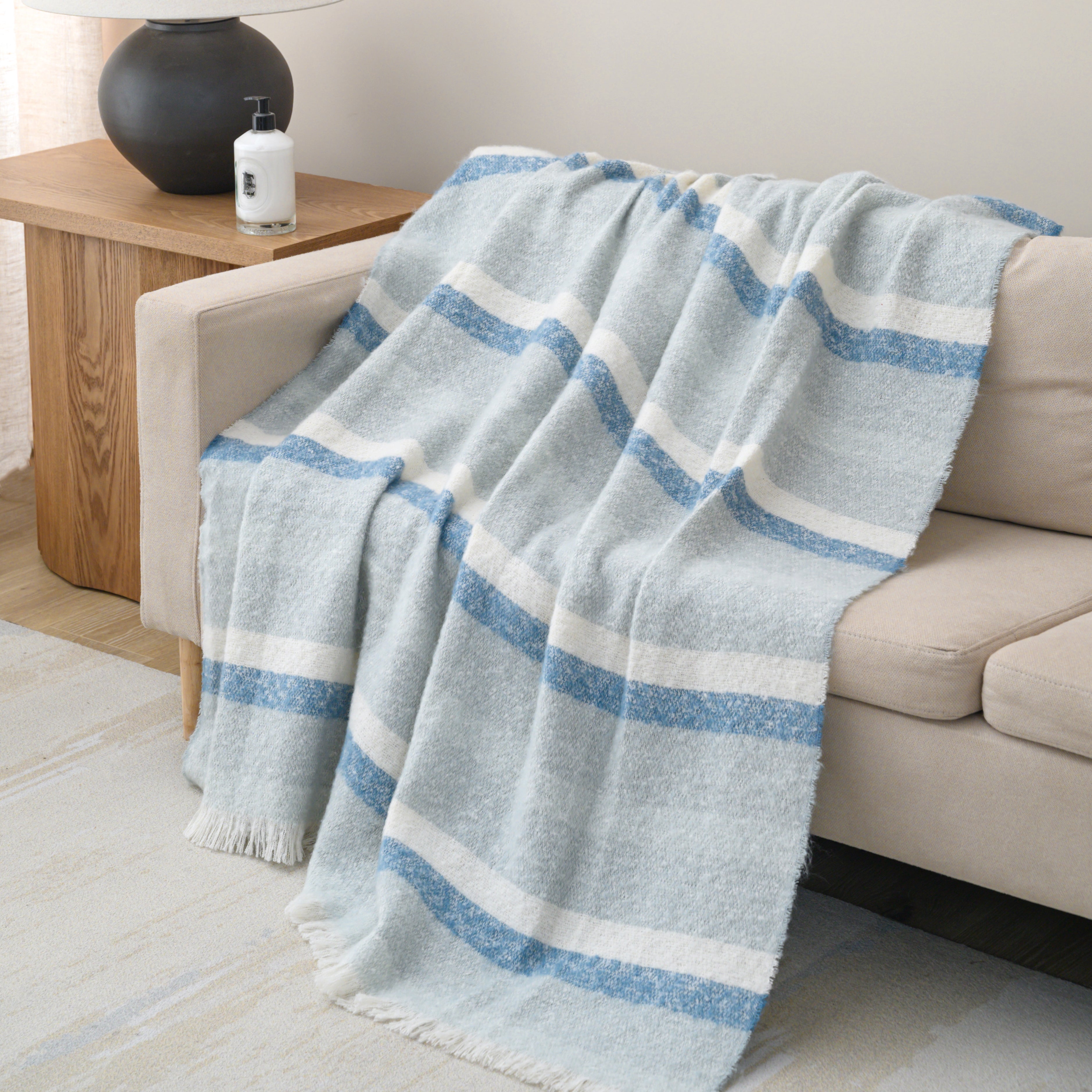 Ultra Soft and Cozy Faux Mohair Stripes Throw Blanket, 50 x 60 inches