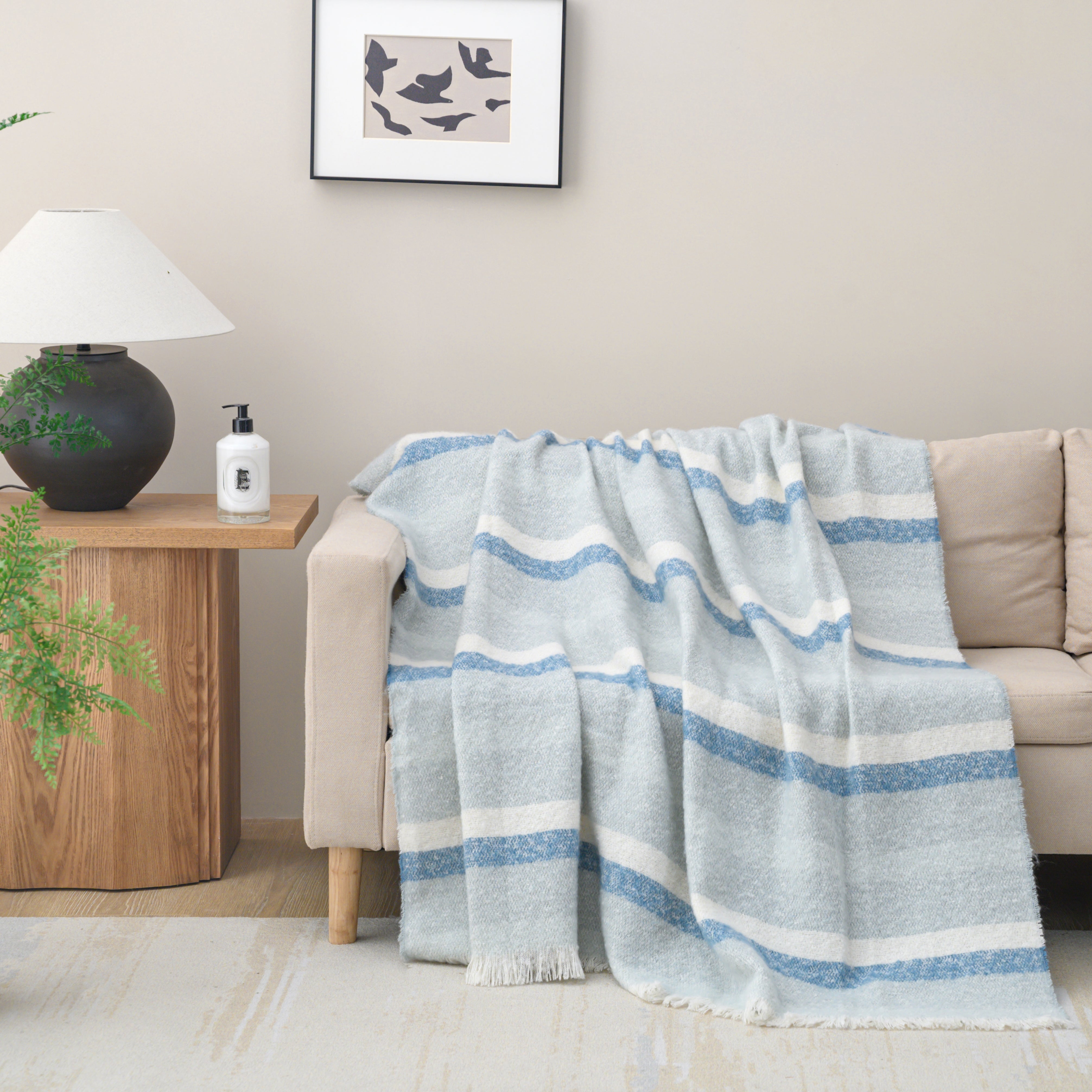 Ultra Soft and Cozy Faux Mohair Stripes Throw Blanket, 50 x 60 inches