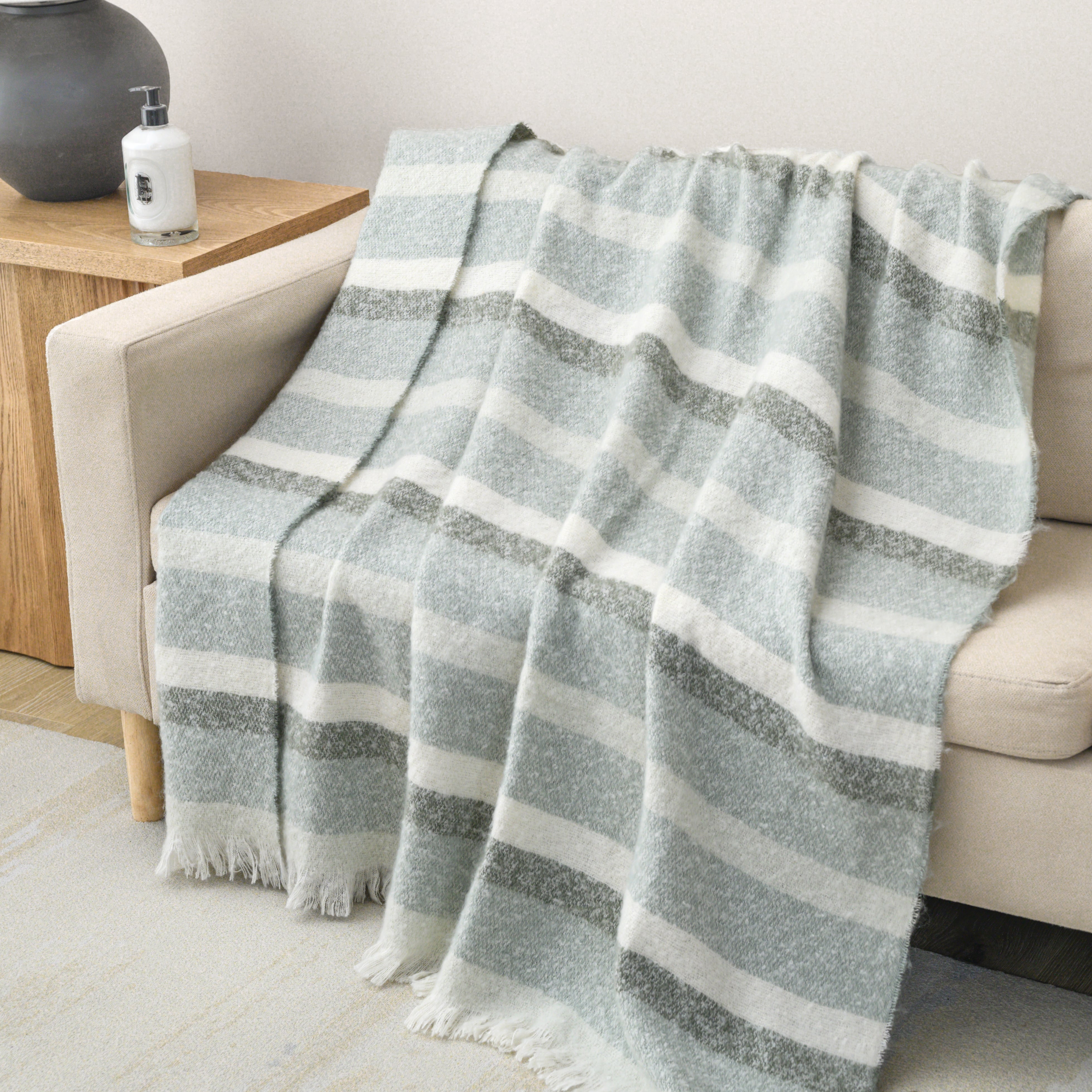 Ultra Soft and Cozy Faux Mohair Stripes Throw Blanket, 50 x 60 inches