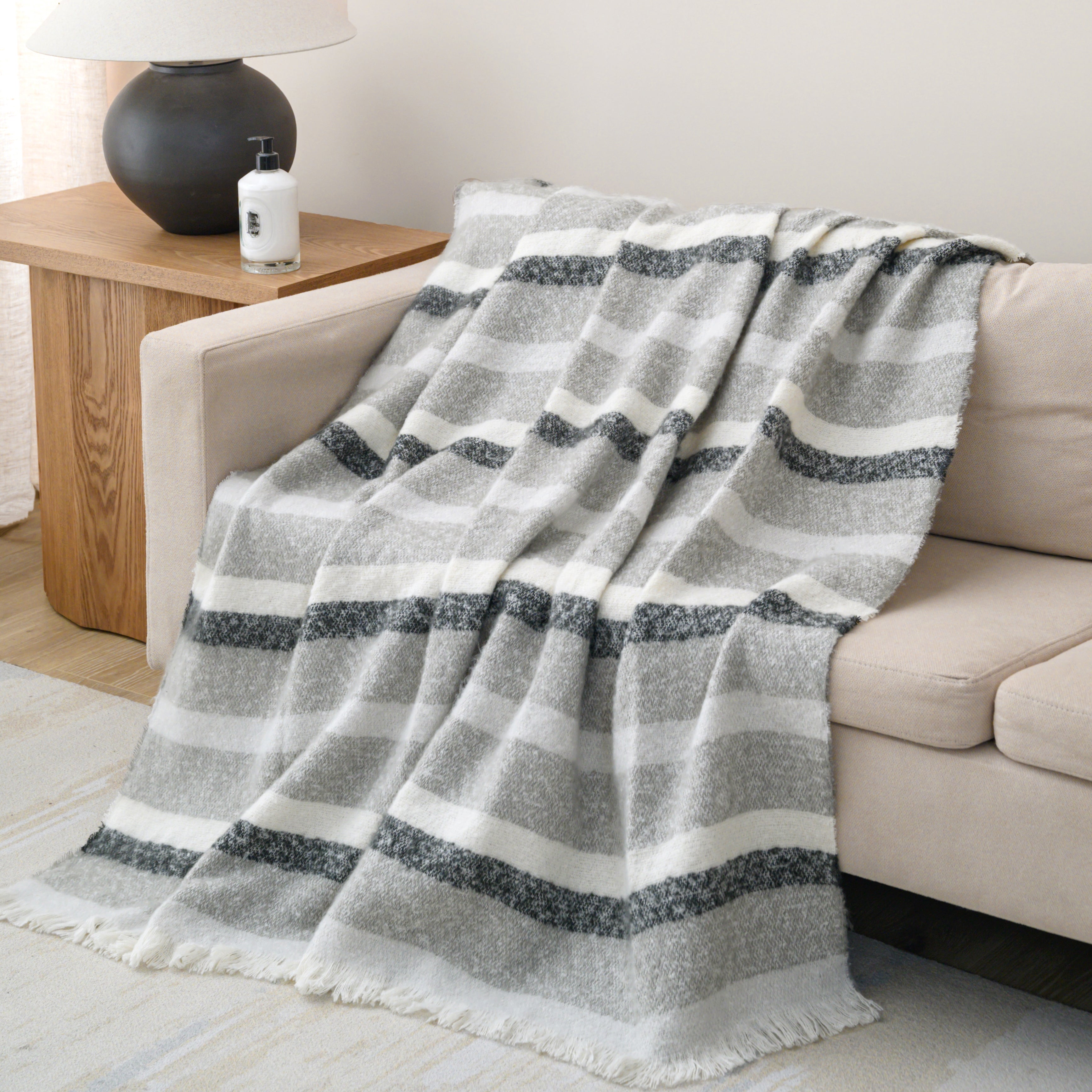 Ultra Soft and Cozy Faux Mohair Stripes Throw Blanket, 50 x 60 inches