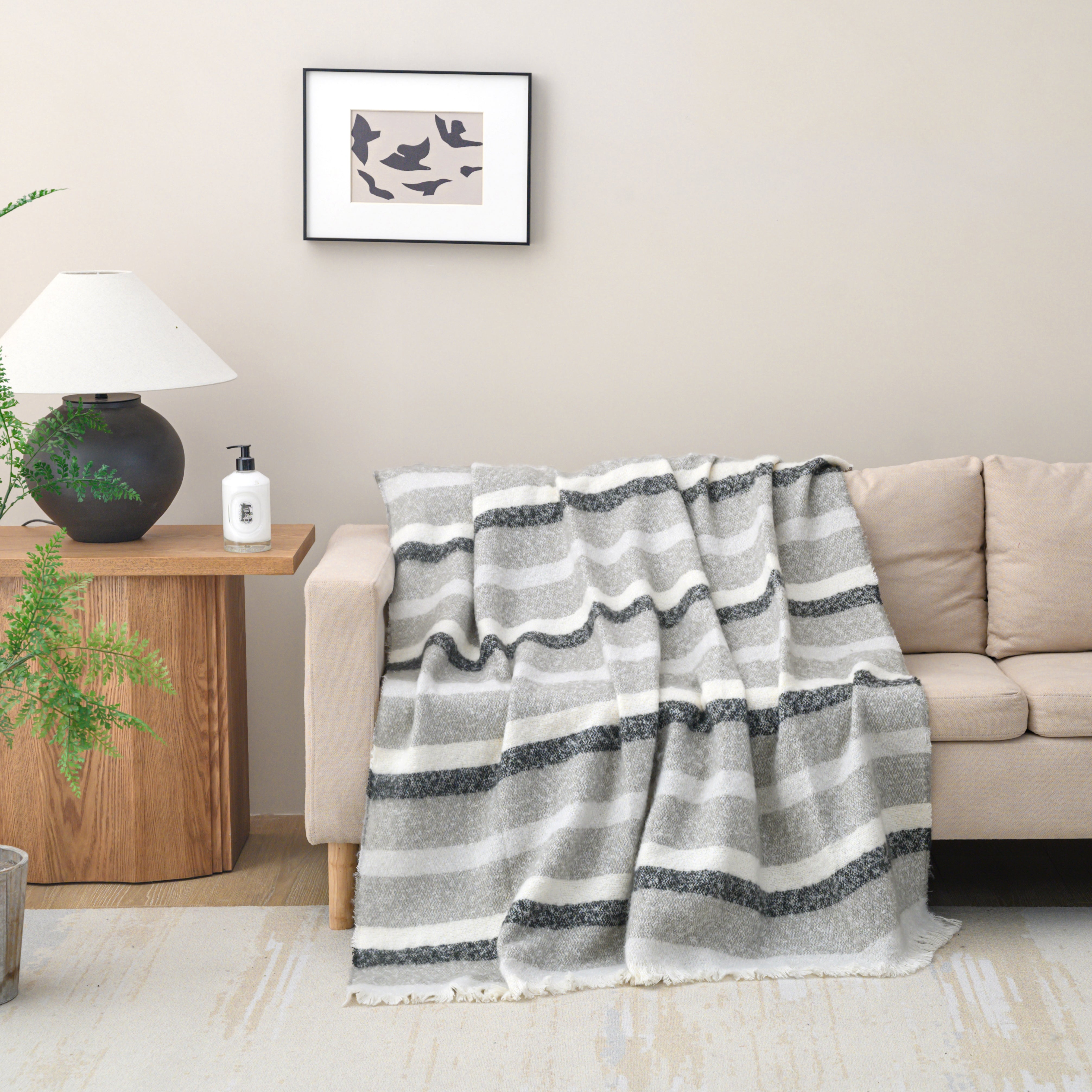 Ultra Soft and Cozy Faux Mohair Stripes Throw Blanket, 50 x 60 inches