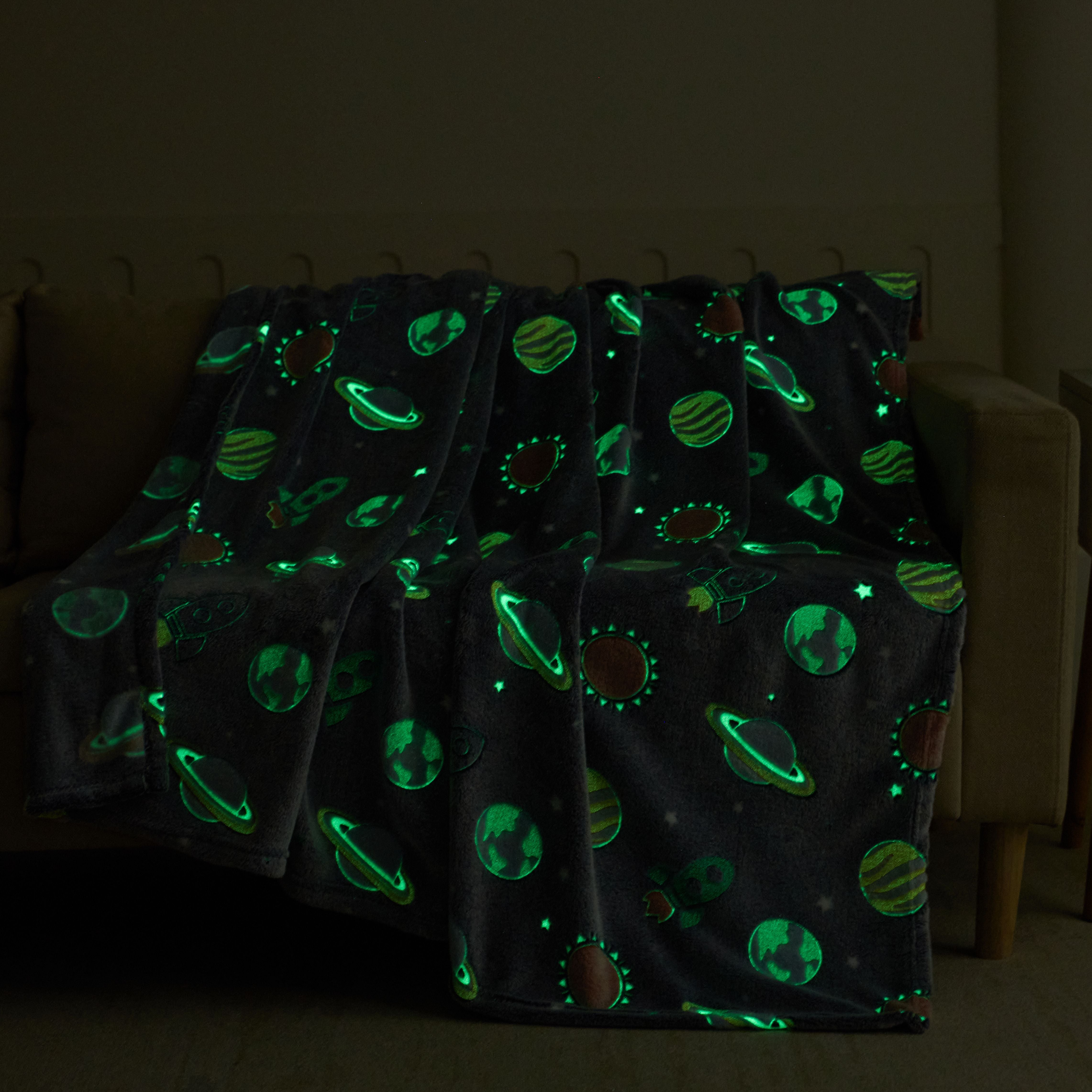 Glow in The Dark Kids Throw Blanket 50 x 60 inches Zooming Universe