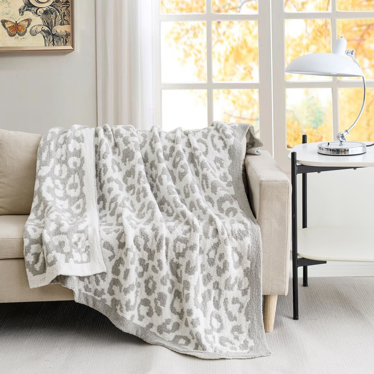 Jacquard Knit Throw Throw Blanket 50 x 60 inches Leopard