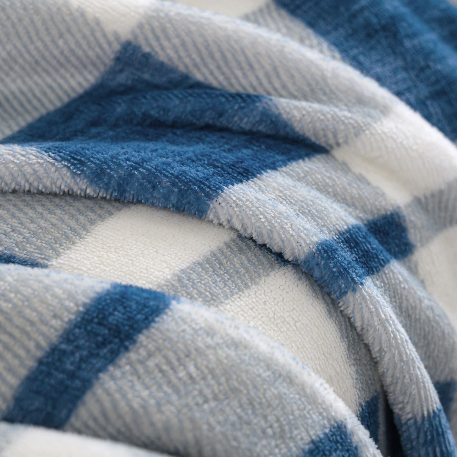 Printed Velvet to Solid Sherpa Throw Blanket 50 x 60 inches Classic Blue Plaid