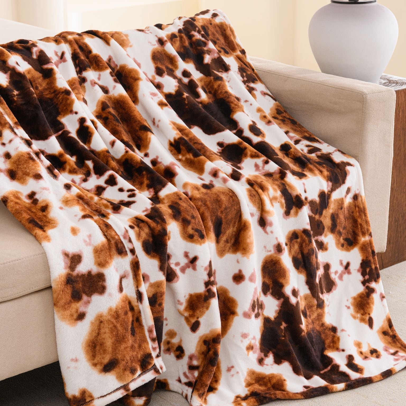 Printed Plush Velvet Throw Blanket 50 x 60 inches Cowhide